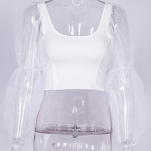 Load image into Gallery viewer, Summer Mesh Stitching Long Sleeve Tank Top For Women 2021 Solid Sexy U Neck Exposed Navel Short Crop Top