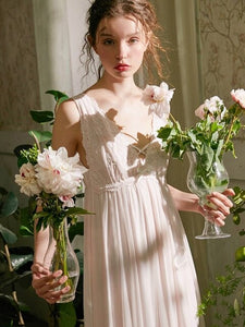 Summer Modal  Inner Vintage Sleeveless Sleepwear Elegant Female Princess White Gauze Lace Long Nightgowns Loose Royal Nightwear