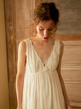 Load image into Gallery viewer, Summer Modal  Inner Vintage Sleeveless Sleepwear Elegant Female Princess White Gauze Lace Long Nightgowns Loose Royal Nightwear