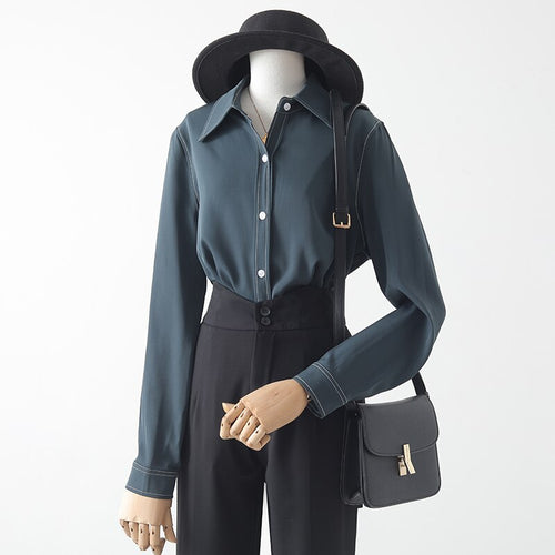 Summer New 2021 Women Shirts Turn-Down Collar Long-Sleeved Loose Elegant Office Lady Outwear Tops