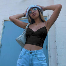 Load image into Gallery viewer, Summer New Cotton Lace Short Tank Top For Women 2021 Soild V Neck Pleated Sling Sexy Backless Spaghetti Strap Crop Top
