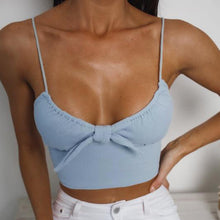 Load image into Gallery viewer, Summer New Fashion Bandage Bow Sling Camis Tank Top For Women 2021 Sexy V Neck Slim Solid Strapless Short Crop Top