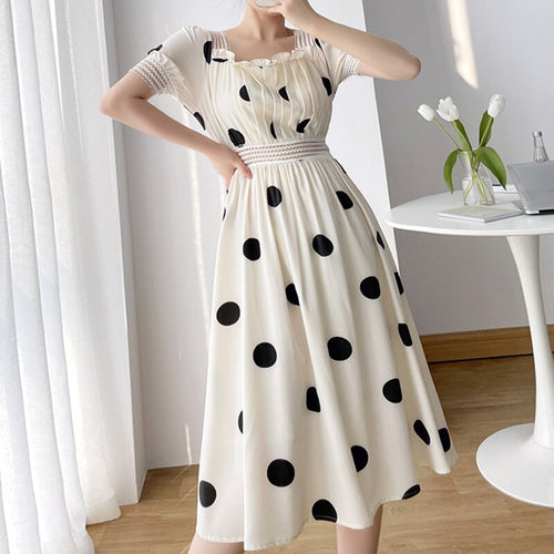 Summer New French Vintage Wave Point Show Thin Lace Dress Carefully Machine Stitching Fairy Backless Robe 2021  Vestido De Mujer