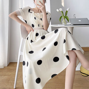 Summer New French Vintage Wave Point Show Thin Lace Dress Carefully Machine Stitching Fairy Backless Robe 2021  Vestido De Mujer
