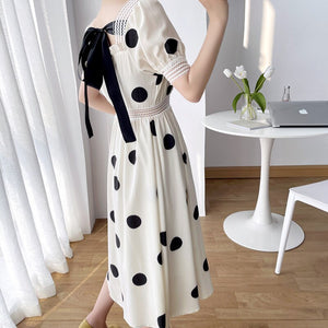 Summer New French Vintage Wave Point Show Thin Lace Dress Carefully Machine Stitching Fairy Backless Robe 2021  Vestido De Mujer