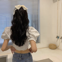 Load image into Gallery viewer, Summer New Sexy Crop Tops Slim White Lace Up Square Neck Puff Short Sleeve Floral Print Blouse Women Elegant Blusas Mujer