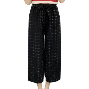 Summer New Striped Style Black Loose High Waist Crop Casual Pants Women One Size Chiffon Wide-leg Pants Plus Size