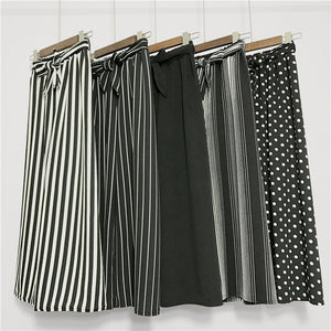 Summer New Striped Style Black Loose High Waist Crop Casual Pants Women One Size Chiffon Wide-leg Pants Plus Size