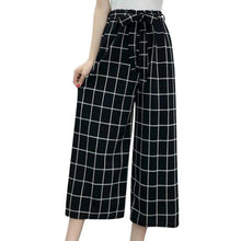 Load image into Gallery viewer, Summer New Striped Style Black Loose High Waist Crop Casual Pants Women One Size Chiffon Wide-leg Pants Plus Size