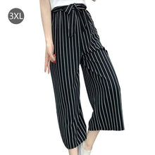 Load image into Gallery viewer, Summer New Striped Style Black Loose High Waist Crop Casual Pants Women One Size Chiffon Wide-leg Pants Plus Size