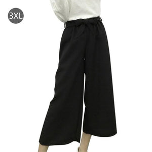 Summer New Striped Style Black Loose High Waist Crop Casual Pants Women One Size Chiffon Wide-leg Pants Plus Size