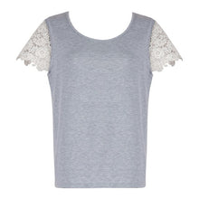 Load image into Gallery viewer, Summer New T-shirt Short Sleeve for Women Fashion Hollow Out Floral Lace Sleeve Design O Neck Casual Loose Mujer Tops Grey