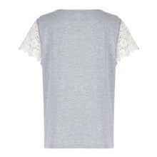 Load image into Gallery viewer, Summer New T-shirt Short Sleeve for Women Fashion Hollow Out Floral Lace Sleeve Design O Neck Casual Loose Mujer Tops Grey