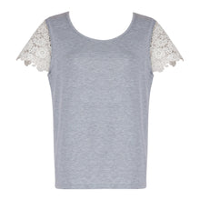 Load image into Gallery viewer, Summer New T-shirt Short Sleeve for Women Fashion Hollow Out Floral Lace Sleeve Design O Neck Casual Loose Mujer Tops Grey