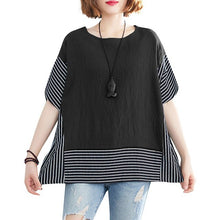 Load image into Gallery viewer, Summer New T-shirt Women Oversized Tops Stripes Splicinng O-Neck Short Sleeve T-Shirt  Loose Fit  Simple Casual Tee Tops Femme