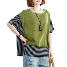 Load image into Gallery viewer, Summer New T-shirt Women Oversized Tops Stripes Splicinng O-Neck Short Sleeve T-Shirt  Loose Fit  Simple Casual Tee Tops Femme