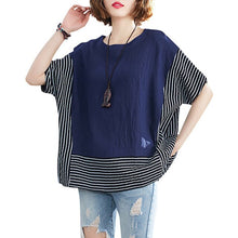 Load image into Gallery viewer, Summer New T-shirt Women Oversized Tops Stripes Splicinng O-Neck Short Sleeve T-Shirt  Loose Fit  Simple Casual Tee Tops Femme