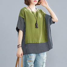 Load image into Gallery viewer, Summer New T-shirt Women Oversized Tops Stripes Splicinng O-Neck Short Sleeve T-Shirt  Loose Fit  Simple Casual Tee Tops Femme