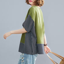 Load image into Gallery viewer, Summer New T-shirt Women Oversized Tops Stripes Splicinng O-Neck Short Sleeve T-Shirt  Loose Fit  Simple Casual Tee Tops Femme