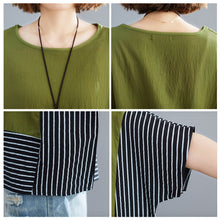 Load image into Gallery viewer, Summer New T-shirt Women Oversized Tops Stripes Splicinng O-Neck Short Sleeve T-Shirt  Loose Fit  Simple Casual Tee Tops Femme