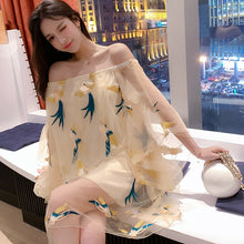 Load image into Gallery viewer, Summer New Women Mesh Embroidered Slash Neck Batwing Sleeve Loose Dress Fashion Casual Mini Dress  Woman Holiday Dress Vestido