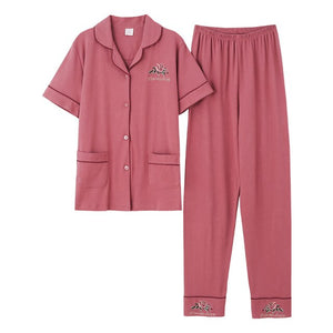 Summer New Women Soild Colour Pajamas Set Ladies Comfort Simple Style Sleepwear Loose Soft Casual Wear Cotton Homewear XXXL