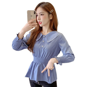 Summer New Women's Tight Waist Slim Top Young Fashion Casual Sweet 2021 Korean Style Blouse Autumn Tee