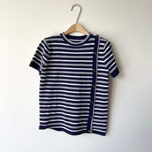 Load image into Gallery viewer, Summer O Neck Short Sleeve Striped Knitted Tops Simple Loose Casual Vintage Korean Style Tees Women Soft Design Pullover Sweater