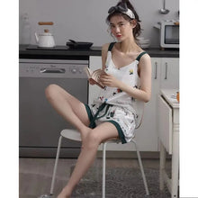 Load image into Gallery viewer, Summer Pajamas For Women 2 Piece Set Women With Chest Pad Sling Korean Version Sweet Girl Sexy Exposed Collarbone Homewear Suit