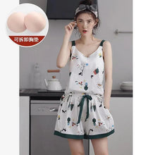 Load image into Gallery viewer, Summer Pajamas For Women 2 Piece Set Women With Chest Pad Sling Korean Version Sweet Girl Sexy Exposed Collarbone Homewear Suit