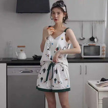 Load image into Gallery viewer, Summer Pajamas For Women 2 Piece Set Women With Chest Pad Sling Korean Version Sweet Girl Sexy Exposed Collarbone Homewear Suit