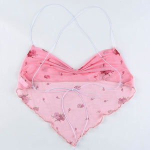 Summer Pink Printed Camis Y2K Cute Crop Top Tie Up Tank Top Retro Party Top Harajuku Tee Top Women Sweet Mini Vest Sweat 90S