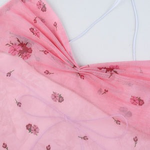 Summer Pink Printed Camis Y2K Cute Crop Top Tie Up Tank Top Retro Party Top Harajuku Tee Top Women Sweet Mini Vest Sweat 90S