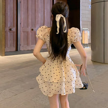 Load image into Gallery viewer, Summer Polka Dot Print Dress Korean Puff Sleeve Designer Elegant Sweet Dress Ruffles Yellow Party Mini Kawaii Casual Dress 2021