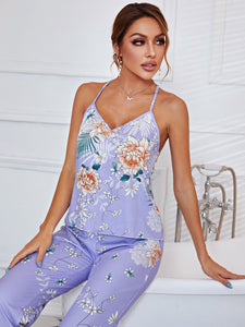 Summer Print Pyjamas Sexy Floral Pajamas With Pants Loose Spaghetti Strap Intimate Lingerie Sleepwear Women Pj Set