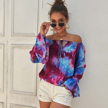 Load image into Gallery viewer, Summer Printed Shirt Long Sleeve Sexy Strapless Blouses Women Elegant Slim-fitting Slash Neck Tops Street Ladies Blouse