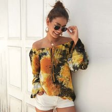Load image into Gallery viewer, Summer Printed Shirt Long Sleeve Sexy Strapless Blouses Women Elegant Slim-fitting Slash Neck Tops Street Ladies Blouse