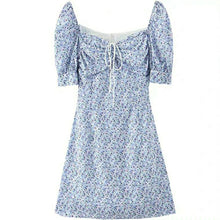 Load image into Gallery viewer, Summer Retro Boho Tie Neck Floral Print Spaghetti Strap Dress Women Purple Blue Elegant Puff Sleeve Y2k Party Beach Light Dress