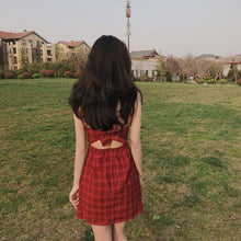 Load image into Gallery viewer, Summer Sexy Backless Buttons Spaghetti Strap Mini Dresses For Women Casual New Arrival 2021 Plaid Bow Dress Woman Gothic Clothes