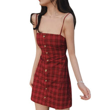 Load image into Gallery viewer, Summer Sexy Backless Buttons Spaghetti Strap Mini Dresses For Women Casual New Arrival 2021 Plaid Bow Dress Woman Gothic Clothes