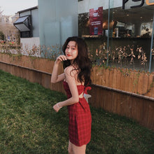 Load image into Gallery viewer, Summer Sexy Backless Buttons Spaghetti Strap Mini Dresses For Women Casual New Arrival 2021 Plaid Bow Dress Woman Gothic Clothes