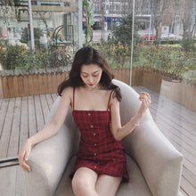 Load image into Gallery viewer, Summer Sexy Backless Buttons Spaghetti Strap Mini Dresses For Women Casual New Arrival 2021 Plaid Bow Dress Woman Gothic Clothes