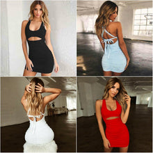 Load image into Gallery viewer, Summer Sexy Bandage Dress Women Backless Lace Up Bodycon Party Club Dress Vestidos Draped Mini Wrap Dress Robe Femme