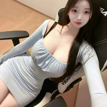 Load image into Gallery viewer, Summer Sexy Bras Dresses Sleepwear Low Cut Puff Sleeve Short Mini Dress Women Square Collar Bodycon Dress Party Office Lady