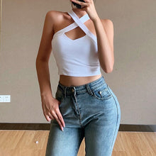 Load image into Gallery viewer, Summer Sexy Crop Top For Women 2021 New Irregular Collar Fashion Cross Halter Strapless Bandage Tank Top Ladies
