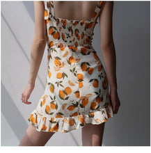 Load image into Gallery viewer, Summer Sexy Mini Lemon Yellow Floral Print Spaghetti Strap Dress Women White Elegant Beach Light Party Dress Girl Boho Robe 2021