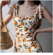 Load image into Gallery viewer, Summer Sexy Mini Lemon Yellow Floral Print Spaghetti Strap Dress Women White Elegant Beach Light Party Dress Girl Boho Robe 2021