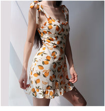 Load image into Gallery viewer, Summer Sexy Mini Lemon Yellow Floral Print Spaghetti Strap Dress Women White Elegant Beach Light Party Dress Girl Boho Robe 2021