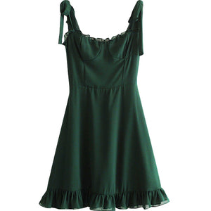 Summer Sexy Mini Shoulder Spaghetti Strap Green Casual Sundresses Women Vintage Elegant Bodycon Beach Party Dress Boho Robe 2021