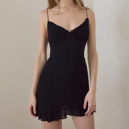 Summer Sexy Mini V Neck Spaghetti Strap Dress Women Black Green Casual Vintage Elegant Bodycon Beach Party Dress Boho Robe 2021